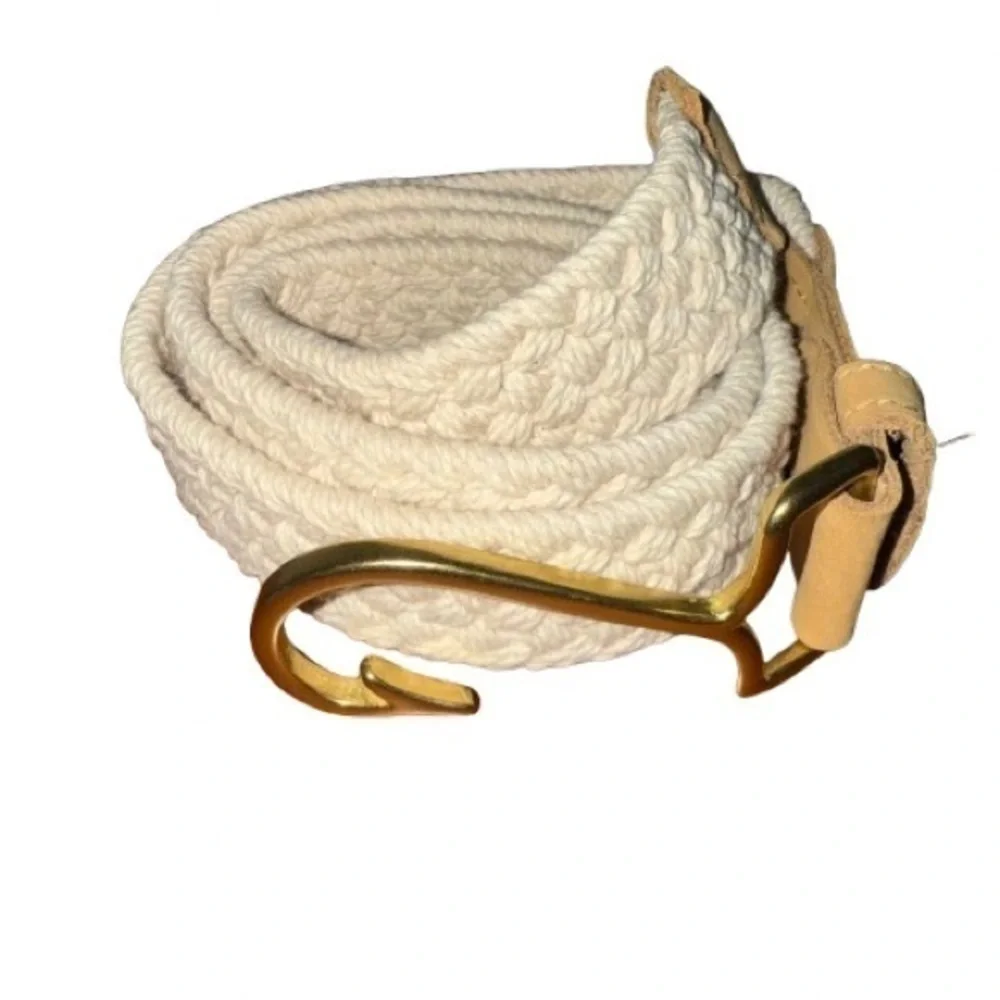 Braided Natural Rope Belt with Brass Hook Buckle - Size Large